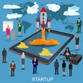 Startup, launching new business, creative people, vector illustration