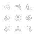 Startup linear icons on white background. Project launch concept