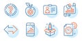 Startup, Medical food and Report document icons set. Sync, Headhunter and Graph phone signs. Vector