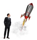 Startup of a new company with starting rocket. Concept of business growth