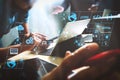 StartUp Programming Team. Website designer working digital tablet dock keyboard and computer laptop with smart phone