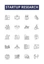 Startup research line vector icons and signs. Research, Entrepreneurship, Venture, Funding, Innovation, Business, Ideas