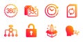Startup, Restructuring and 360 degrees icons set. Time change, Accounting report and Update document signs. Vector
