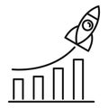 Startup rocket graph icon, outline style