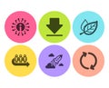 Startup rocket, Info and Downloading icons set. Queue, Leaf and Refresh signs. Vector