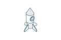 startup, rocket launch isometric icon. 3d line art technical drawing. Editable stroke vector