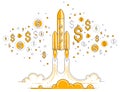 Startup rockets take off, space rockets flying start up business concept. Royalty Free Stock Photo