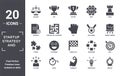 startup.strategy.and icon set. include creative elements as balance, rook, gold medal, finish flag, quick, puzzle filled icons can