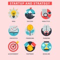 Startup and strategy web busines icon set for websites ui management finance start up vector illustration.