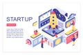 Startup, team working landing page isometric vector template Royalty Free Stock Photo