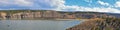 Starvation State Park Reservoir Late Summer early Fall panorama of lake around bridge with rain clouds near Duchesne on US Highway