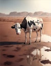 A Starving Cow in the Dry Cracked Earth. AI Generated