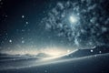 Stary Night Sky with Galaxy Over Snowy Landscape