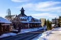 Stary Smokovec, Slovakia - January 01, 2020: The popular ski resort in Tatranska Lomnica, High Tatras at winter