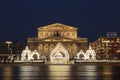 State academic Bolshoi theatre in festive decoration in the evening, Moscow