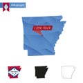 State of Arkansas blue Low Poly map with capital Little Rock