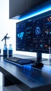High-Tech Data Analysis Workstation with Blue Light Royalty Free Stock Photo