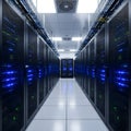Modern Active Server Room with Active Rack-Mounted Equipment Royalty Free Stock Photo