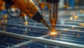 Precision Robotic Welding on Solar Panel Production Line Royalty Free Stock Photo