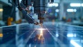 Precision Laser Cutting by Robotic Arm on Production Line Royalty Free Stock Photo