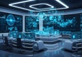 Futuristic Control Room with Holographic Data Displays Royalty Free Stock Photo