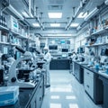 high-tech lab with microscopes, test tubes, and advanced medical research equipment Royalty Free Stock Photo