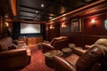 state-of-the-art home entertainment system, surrounded by comfortable leather furniture for ultimate viewing experience