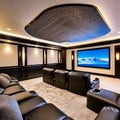 A state-of-the-art home theater with reclining leather seats, a large projection screen, and a surround sound system3, Generativ