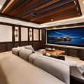 A state-of-the-art home theater with reclining leather seats, a large projection screen, and surround sound system2, Generative