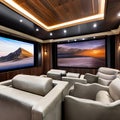 A state-of-the-art home theater with reclining leather seats, a large screen, and immersive surround sound system3, Generative A