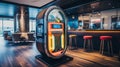 A state-of-the-art jukebox in an executive lounge, featuring playlists that boost productivity and relaxation Royalty Free Stock Photo