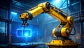 Advanced Industrial Robot Arm Manipulating a Glowing Cube Royalty Free Stock Photo