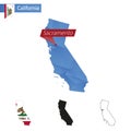 State of California blue Low Poly map with capital Sacramento Royalty Free Stock Photo