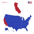 The State of California is Highlighted in Red. Vector Map of the United States Divided into Separate States Royalty Free Stock Photo