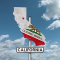 State of California road sign - with flag and map Royalty Free Stock Photo