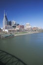 State capitol Nashville, TN skyline with Cumberland River in foreground