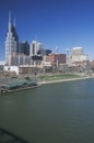 State capitol Nashville, TN skyline with Cumberland River in foreground