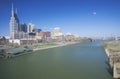 State capitol Nashville, TN skyline with Cumberland River in foreground