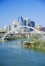 State capitol Nashville, TN skyline with Cumberland River in foreground