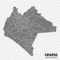 State Chiapas of Mexico map on transparent background. Blank map of  Chiapas with  regions in gray for your web site design, logo, Royalty Free Stock Photo