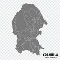 State Coahuila of Mexico map on transparent background. Blank map of  Coahuila with  regions in gray for your web site design, log Royalty Free Stock Photo