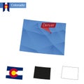 State of Colorado blue Low Poly map with capital Denver