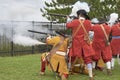 Musket Volley Fire against sailing ship Royalty Free Stock Photo