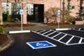 State disability parking space with road markings and signage