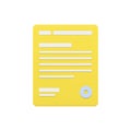 State document 3d icon. Gold page with text lines and round stamp Royalty Free Stock Photo