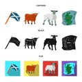The state flag of Andreev, Scotland, the bull, the sheep, the map of Scotland. Scotland set collection icons in cartoon