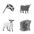 The state flag of Andreev, Scotland, the bull, the sheep, the map of Scotland. Scotland set collection icons in