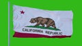 State flag of California waving in the wind against green screen background. 3d illustration Royalty Free Stock Photo