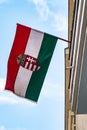 State flag of Hungary with the coat of arms in Budapest