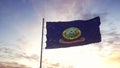 State flag of Idaho waving in the wind. Dramatic sky background. 3d illustration